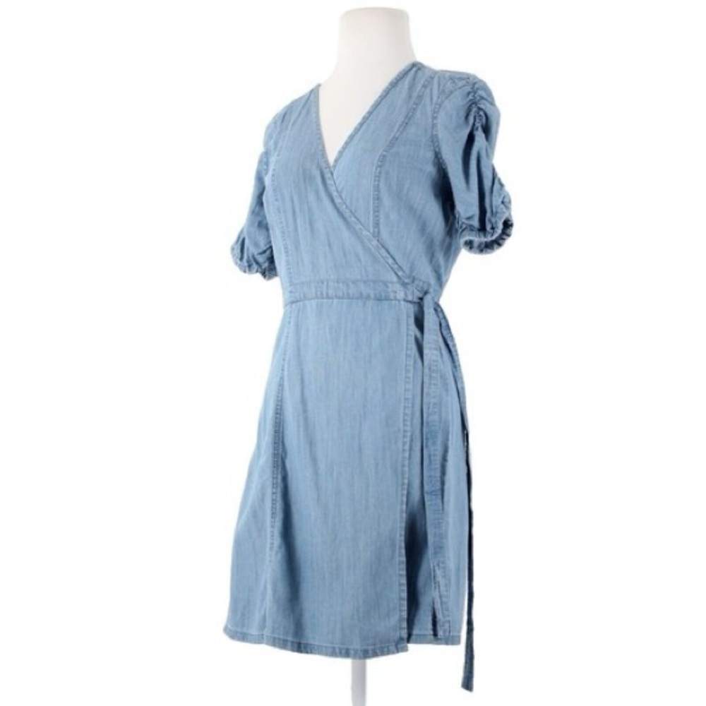 Madewell Light Blue Denim Wrap Midi Dress
